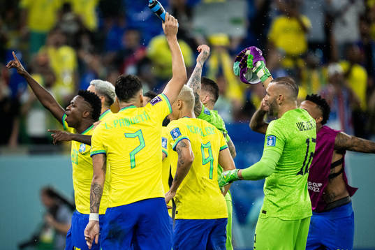 Players of Brazil celebrate