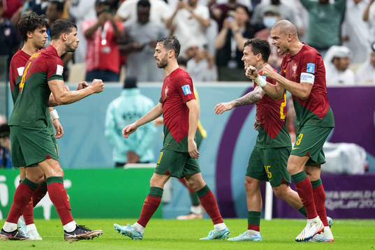 Pepe of Portugal celebrates with teammates