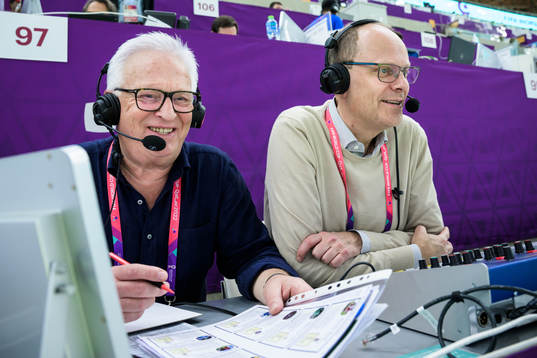 Swedish TV4 broadcast commentators Hans Backe and Lars