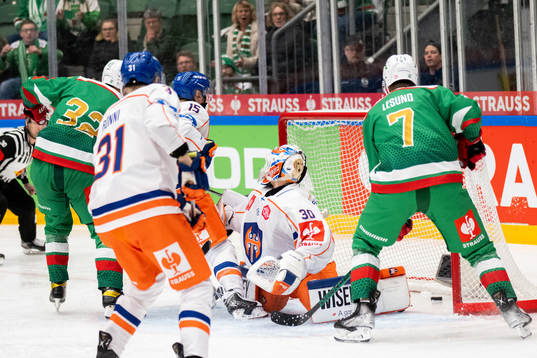 Oskar Pettersson of Rögle scores the 1-0 goal behind