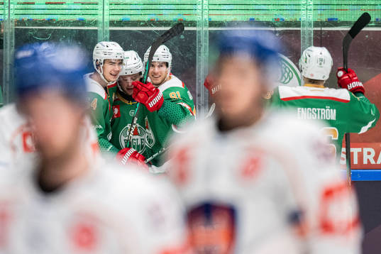 Oskar Stål-Lyrenäs of Rögle celebrates with William