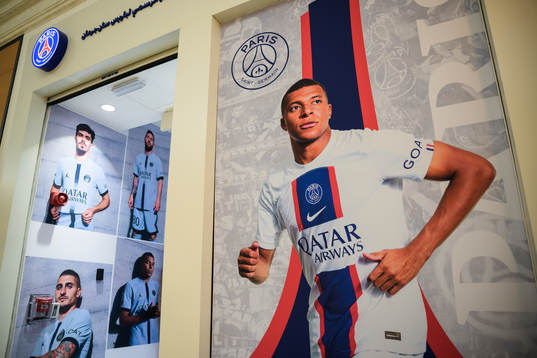 A Paris Saint-Germain store showcasing a picture of Kylian