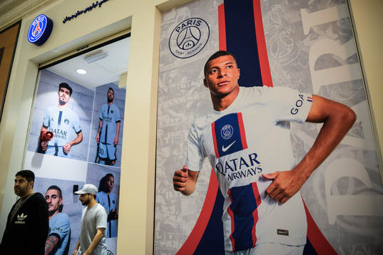 A Paris Saint-Germain store showcasing a picture of Kylian