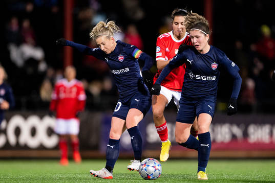 Mia Persson and Loreta Kullashi of Rosengård in action