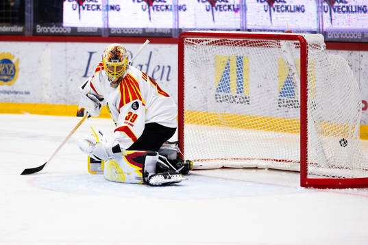 Timrås Robin Alvarez (ej i bild) gör 1-3 bakom Brynäs