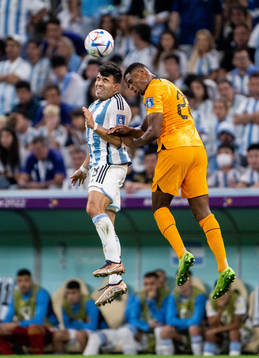 Marcos Acuna of Argentina and Denzel Dumfries of Netherlands