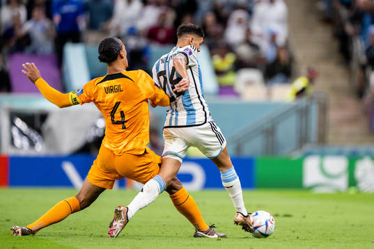 Virgil van Dijk of Netherlands and Nahuel Molina of