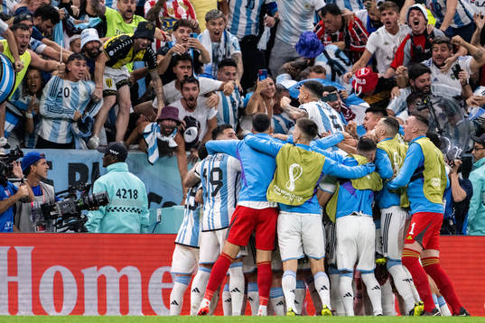 Lionel Messi of Argentina celebrate with team mates