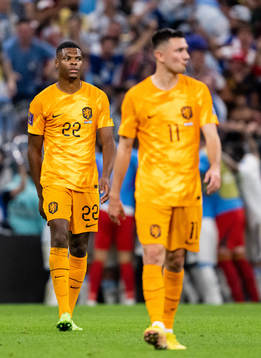 Denzel Dumfries and Steven Berghuis of Netherlands looks