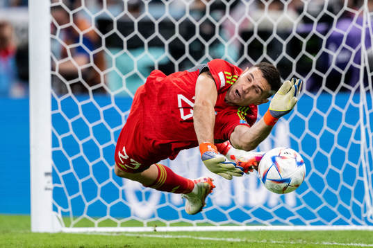 Goalkeeper Emiliano Martinez of Argentina saves
