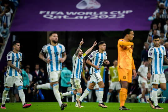 Lionel Messi of Argentina celebrates his 0-2 goal