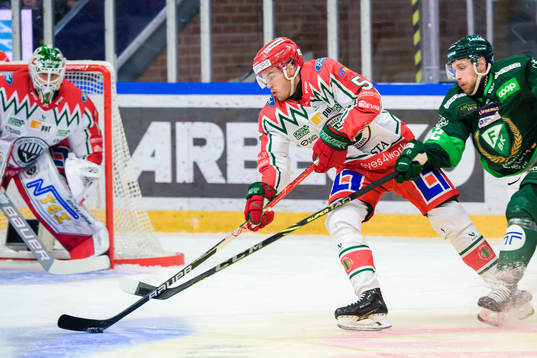 Frölundas Filip Johansson och Färjestads Per Åslund