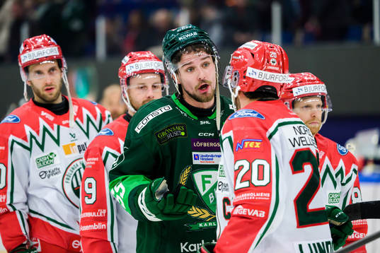 Färjestads Linus Johansson och Frölundas Joel Lundqvist