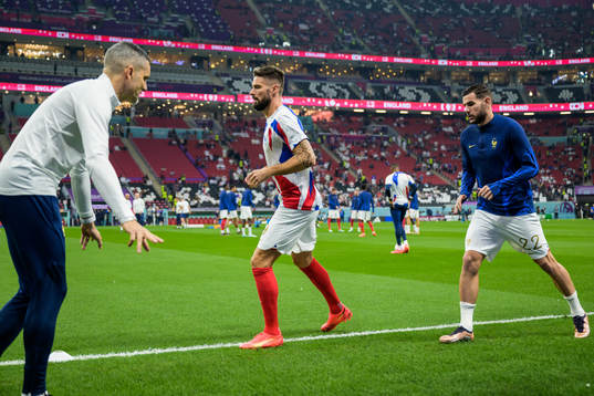Olivier Giroud and Theo Hernandez of France