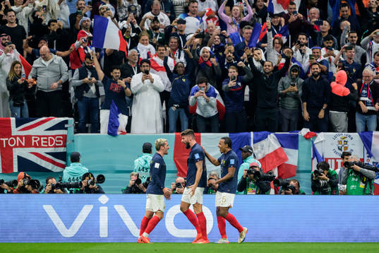 Antoine Griezmann, Olivier Giroud and Jules Kounde of