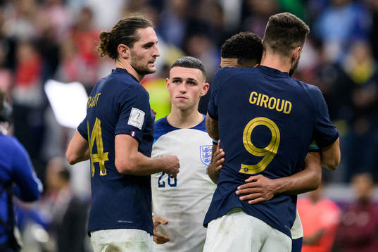 Adrien Rabiot and Olivier Giroud of France with Phil Foden