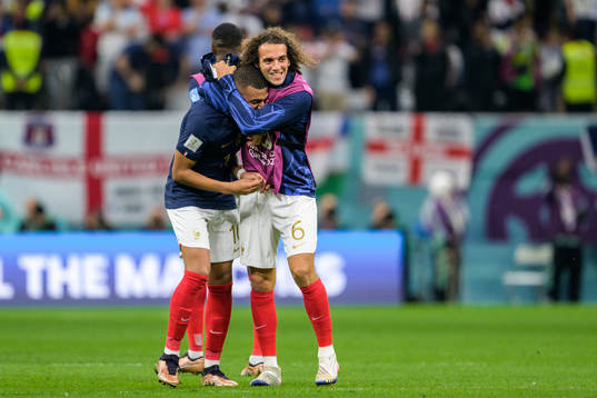 Kylian Mbappe and Matteo Guendouzi of France celebrate