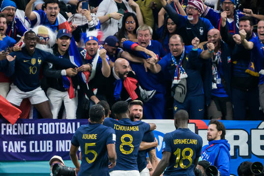 Olivier Giroud of France celebrates his 1-2 goal with