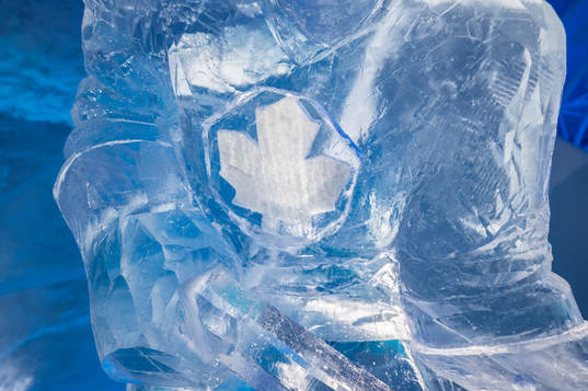 On this handout photo from The Icehotel an ice sculpture of