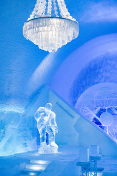 On this handout photo from The Icehotel an ice sculpture of