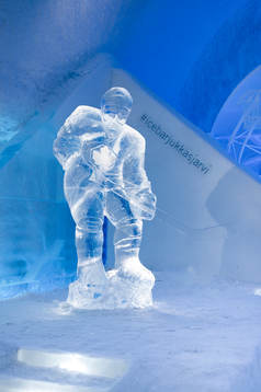 On this handout photo from The Icehotel an ice sculpture of