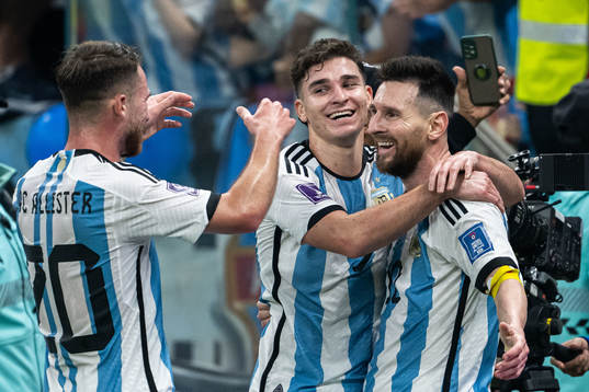 Alexis Mac Allister, Julian Alvarez and Lionel Messi of