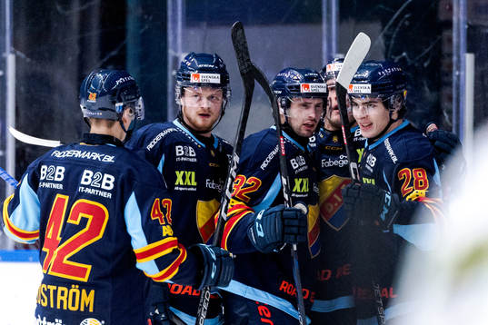 Djurgårdens målskytt Liam Öhgren jublar med laget
