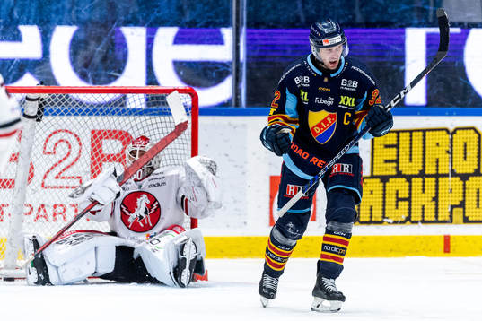 Vita Hästens målvakt Adam Ohre deppar och Djurgårdens