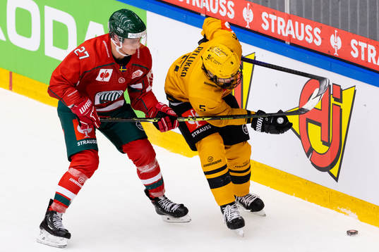 Jere Innala of Frölunda and Axel Sandin-Pellikka of
