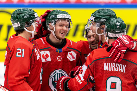 Filip Johansson of Frölunda celebrate with teammates