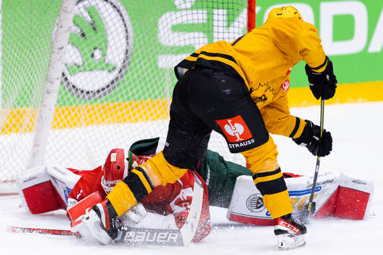 goalkeeper Lars Johansson of Frölunda saves a shot from
