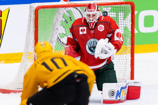 Goalkeeper Lars Johansson of Frölunda saves a shot from