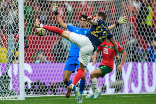 Theo Hernandez of France scores 1-0 behind goalkeeper