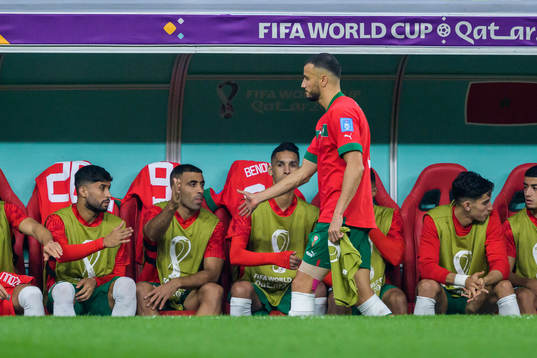Romain Saiss of Morocco being substituted