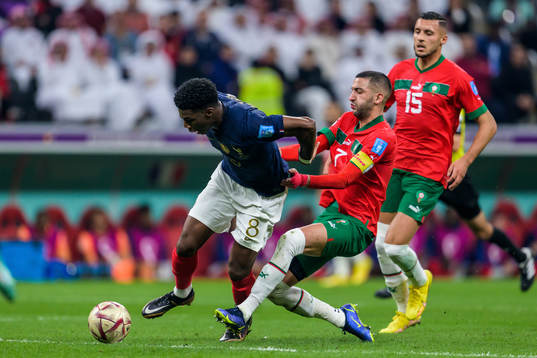 Aurelien Tchouameni of France and Hakim Ziyech and Selim