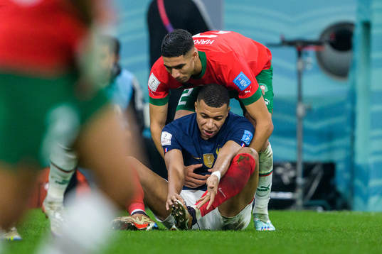 Kylian Mbappe of France and Achraf Hakimi of Morocco