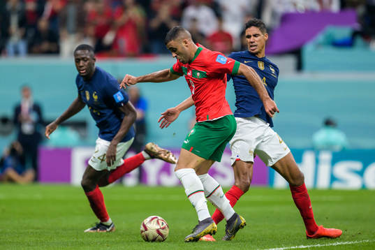 Abderrazak Hamdallah of Morocco against Raphael Varane of