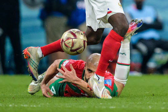 Sofyan Amrabat of Morocco and Youssouf Fofana of France