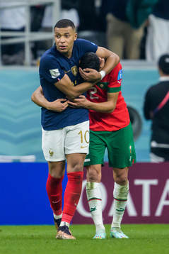 Kylian Mbappe of France and Achraf Hakimi of Morocco
