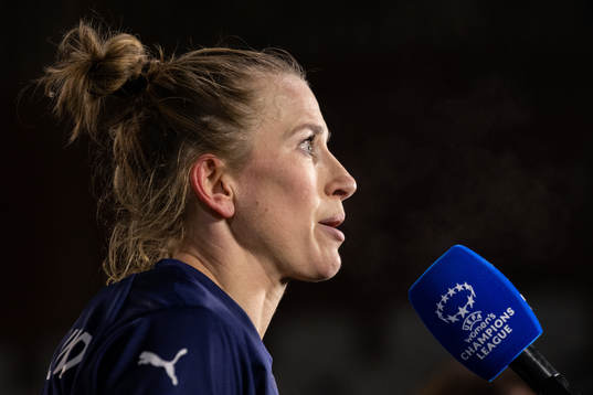 Emma Berglund of Rosengård is interviewed at half time