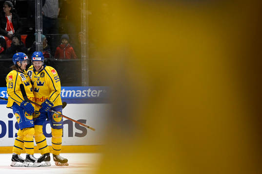 Marcus Soerensen and Jacob de la Rosa of Sweden celebrate