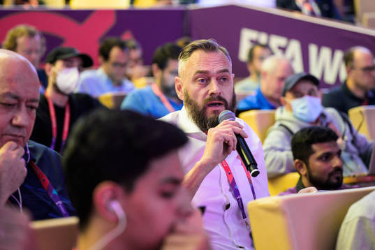 Olof Lundh, reporter at Swedish broadcaster TV4, asks a