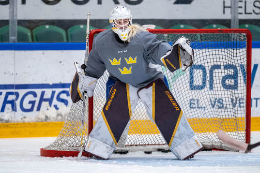 Goaltender Emma Söderberg  of Sweden at a training session