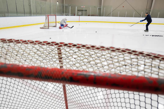 Goaltender Marcus Brännman of Sweden at a practice session