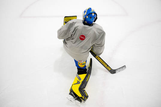 Goaltender Ian Blomquist of Sweden at a practice session