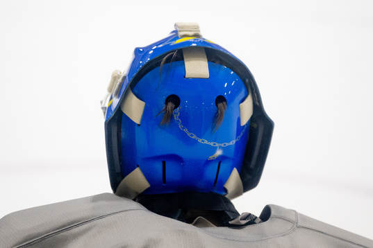 Goaltender Ian Blomquist of Sweden at a practice session