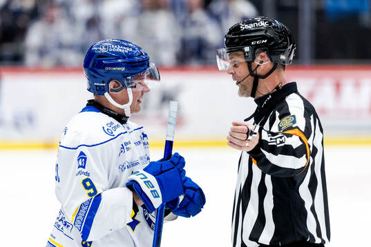 Leksands Patrik Zackrisson och domare Mikael Nord