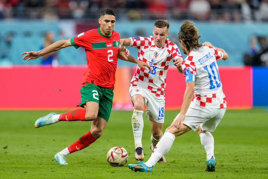 Achraf Hakimi of Morocco against Mislav Orsic and Luka