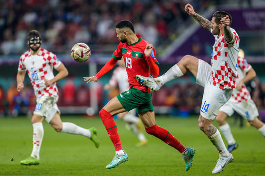 Youssef En-Nesyri of Morocco and Marko Livaja of Croatia