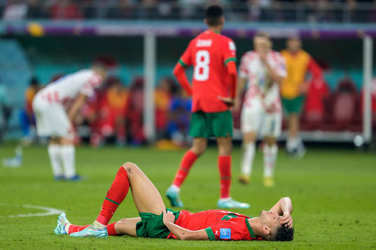 Achraf Dari of Morocco in pain